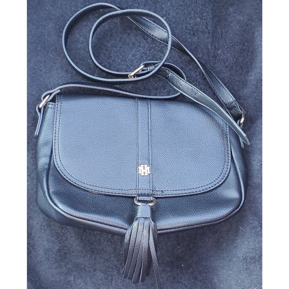 Mark & Hall Black Crossbody Saddle Handbag Purse Tassel